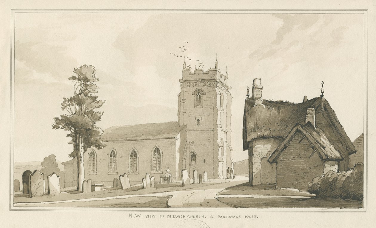Milwich Kerk en Pastorie door Thomas Peploe Wood