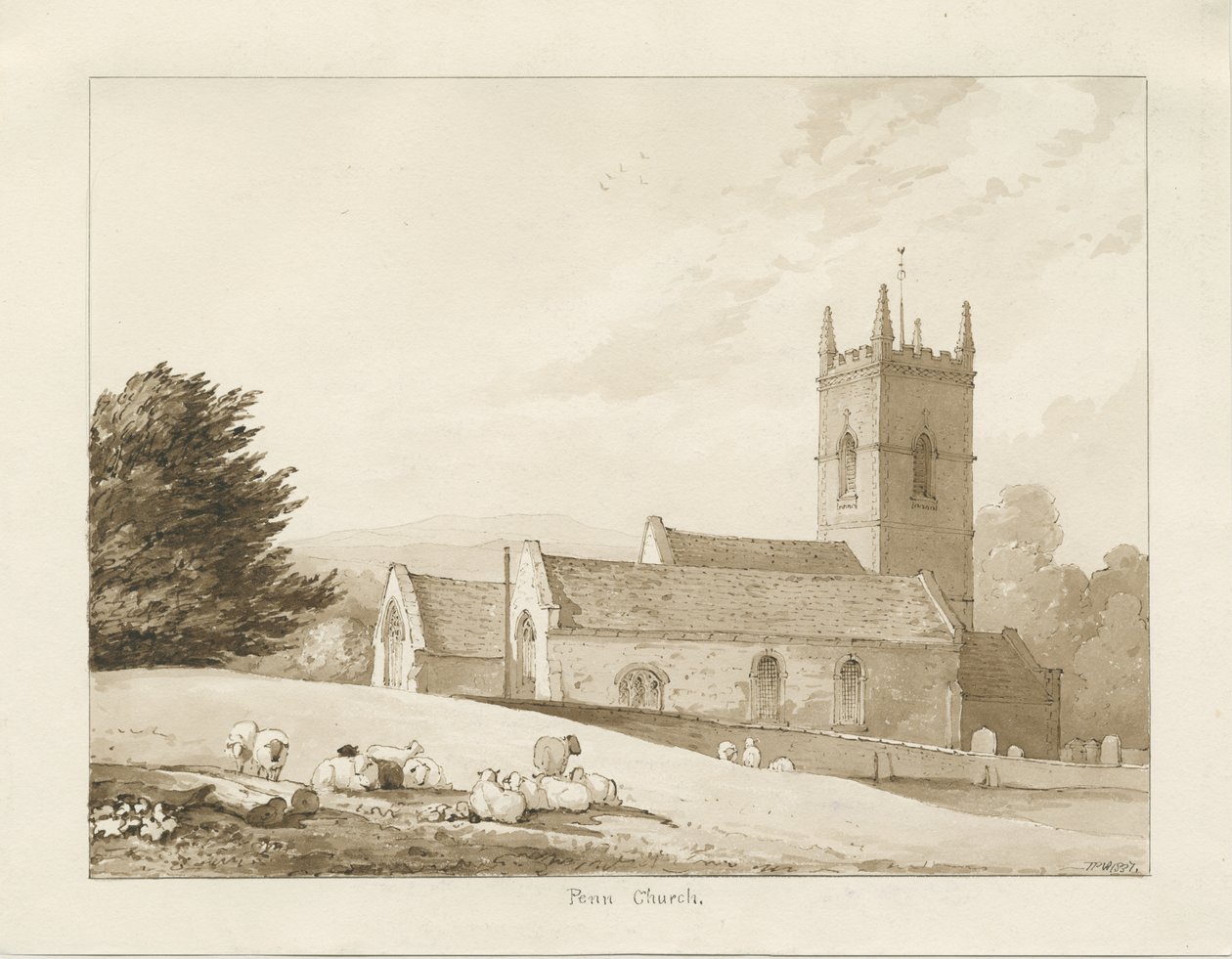 Penn Church: sepia tekening door Thomas Peploe Wood