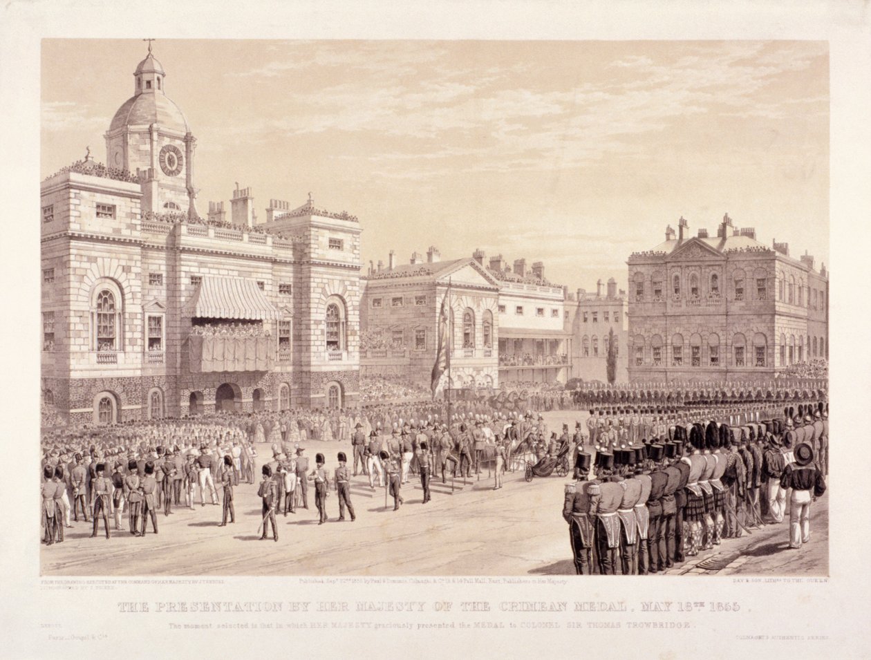 Overhandiging van de Krimoorlogsmedaille door koningin Victoria aan kolonel Sir Thomas Trowbridge, 18 mei 1855 door Thomas Picken