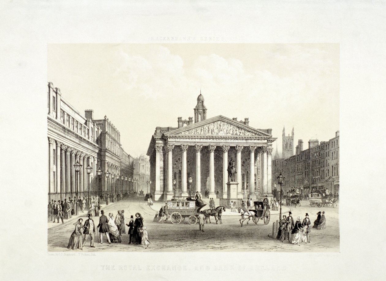 Royal Exchange en de Bank of England aan de linkerkant, Londen, 1851 door Thomas Picken