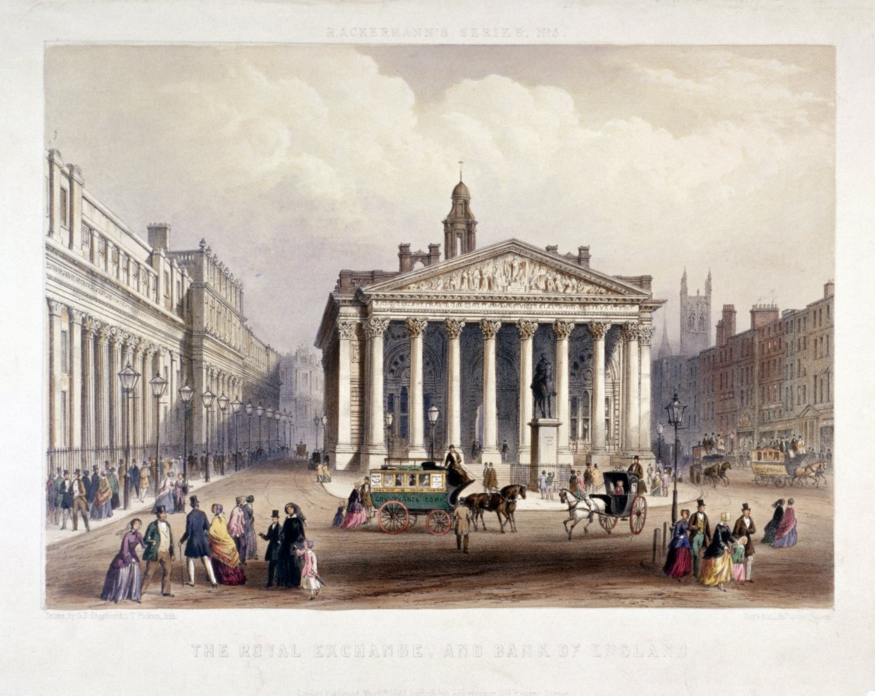 Royal Exchange en de Bank of England aan de linkerkant, Londen, 1851 door Thomas Picken