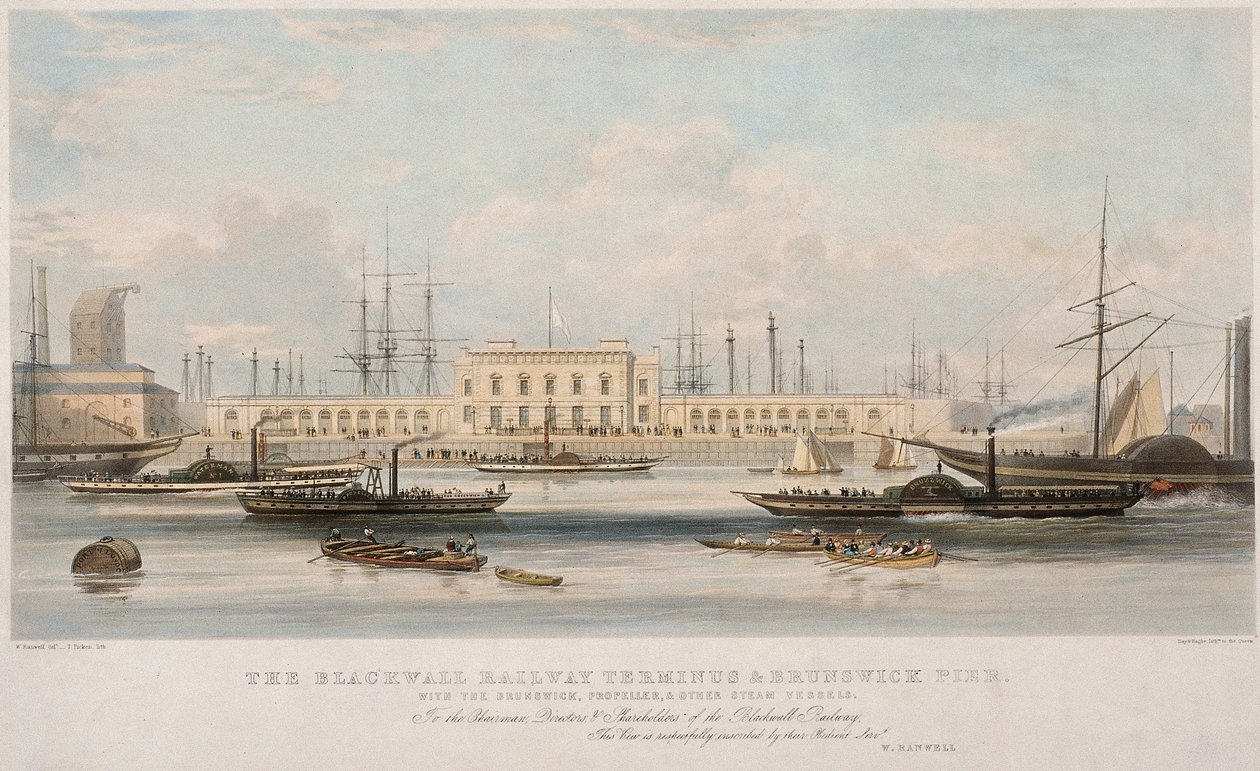 Het Blackwall Railway Terminus en Brunswick Pier, Blackwall, Poplar, Londen door Thomas Picken