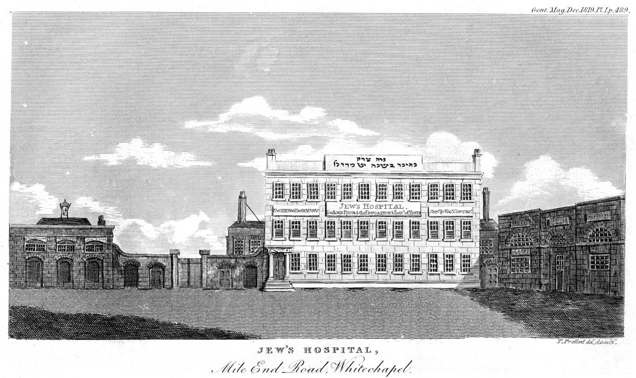Joods Ziekenhuis, Mile End Road, Whitechapel, Londen, eind 18e of begin 19e eeuw door Thomas Prattent