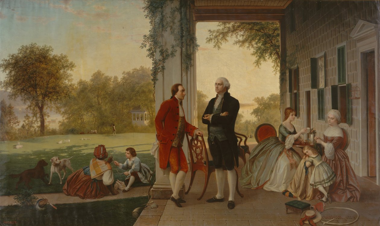 Washington en Lafayette in Mount Vernon, 1784 Het huis van Washington na de oorlog, 1859 door Thomas Pritchard Rossiter