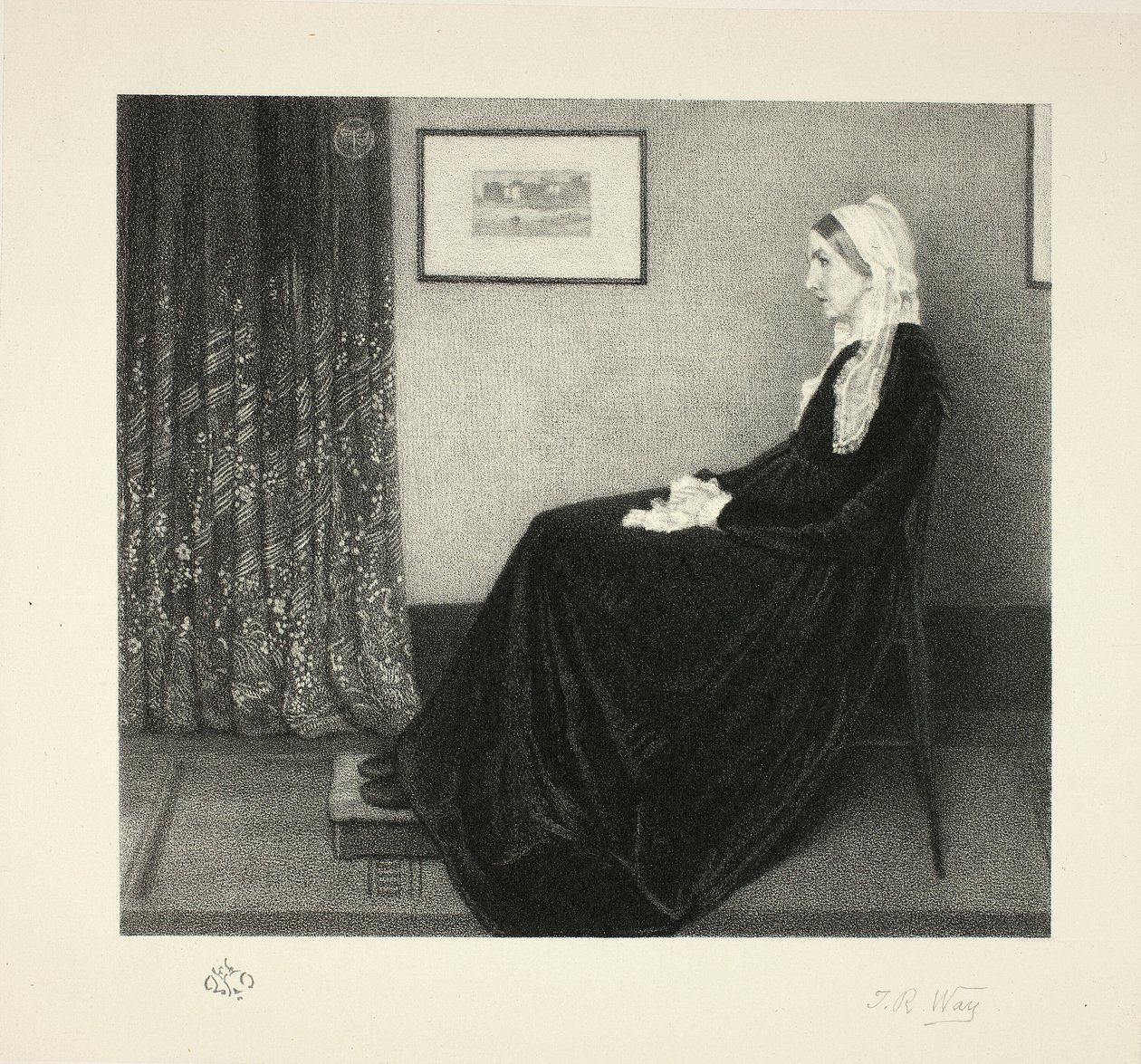 Schikking in grijs en zwart: Portret van de moeder van de kunstenaar, naar Whistler door Thomas Robert Way