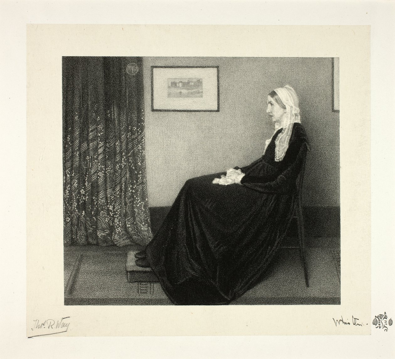 Schikking in grijs en zwart: Portret van de moeder van de kunstenaar, naar Whistler door Thomas Robert Way