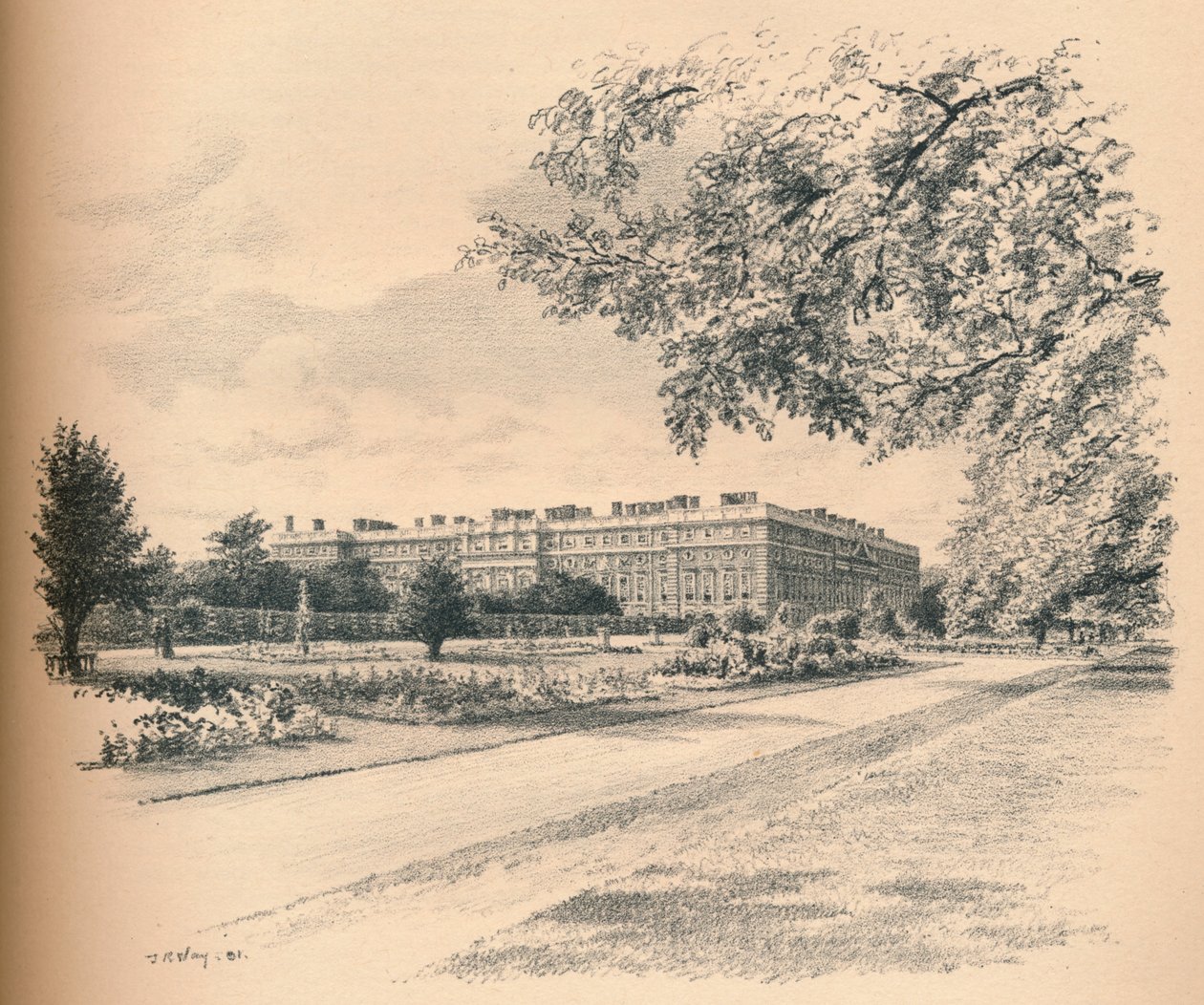 De Tuinfronten van Hampton Court Palace, 1902 door Thomas Robert Way