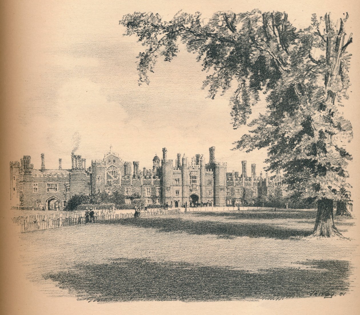 De westelijke gevel van Hampton Court Palace, 1902 door Thomas Robert Way