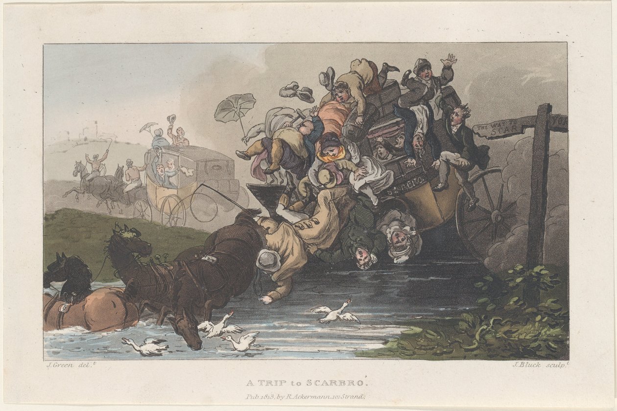 Een reis naar Scarborough, uit Poetische schetsen van Scarborough, 1813 door Thomas Rowlandson, Joseph Constantine Stadler, J. Bluck