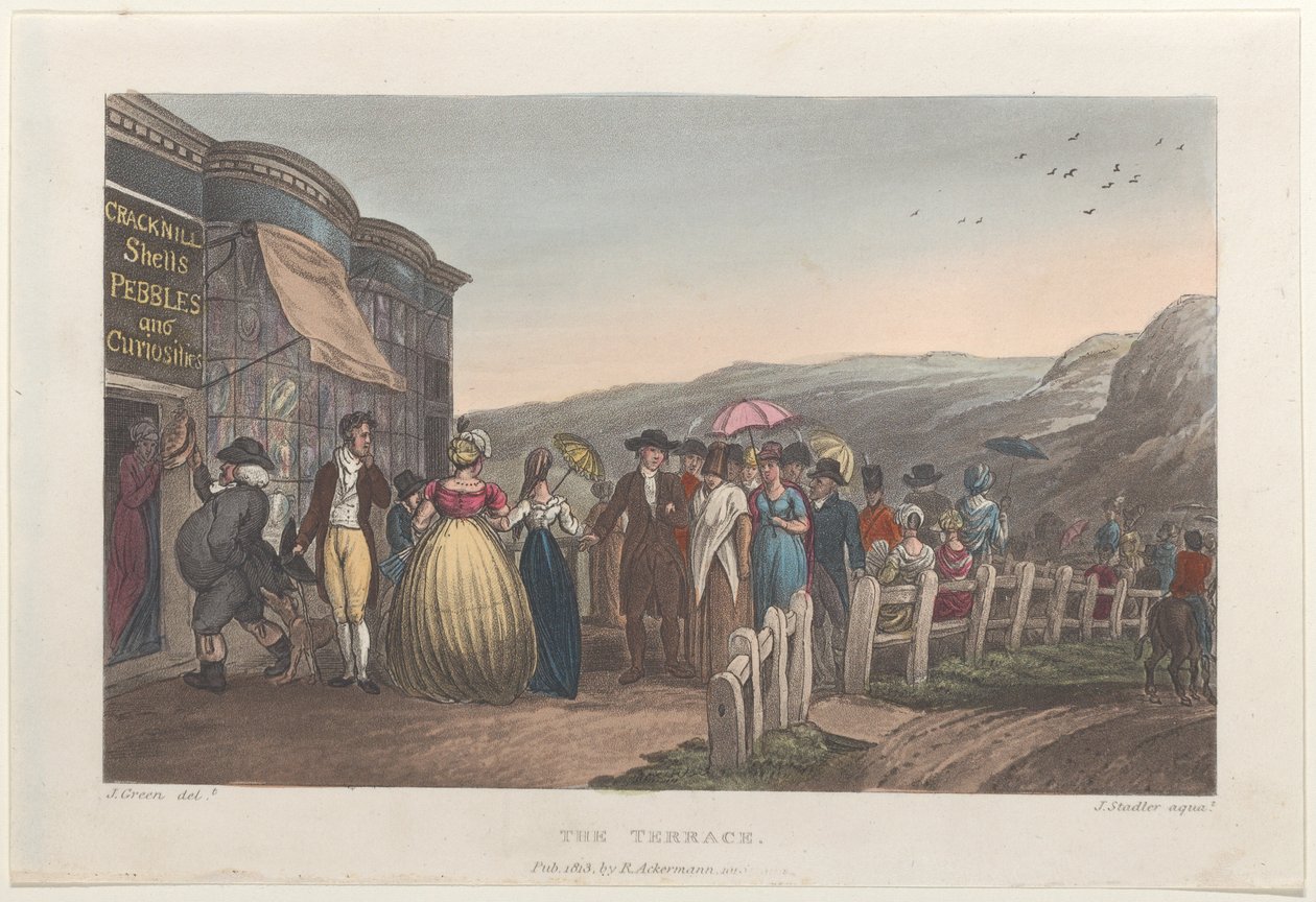 Het terras, uit Poetical Sketches of Scarborough door Thomas Rowlandson, Joseph Constantine Stadler, J. Bluck