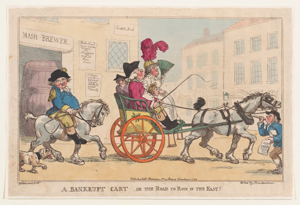 Een failliete kar, of De weg naar de ondergang in het Oosten! door Thomas Rowlandson