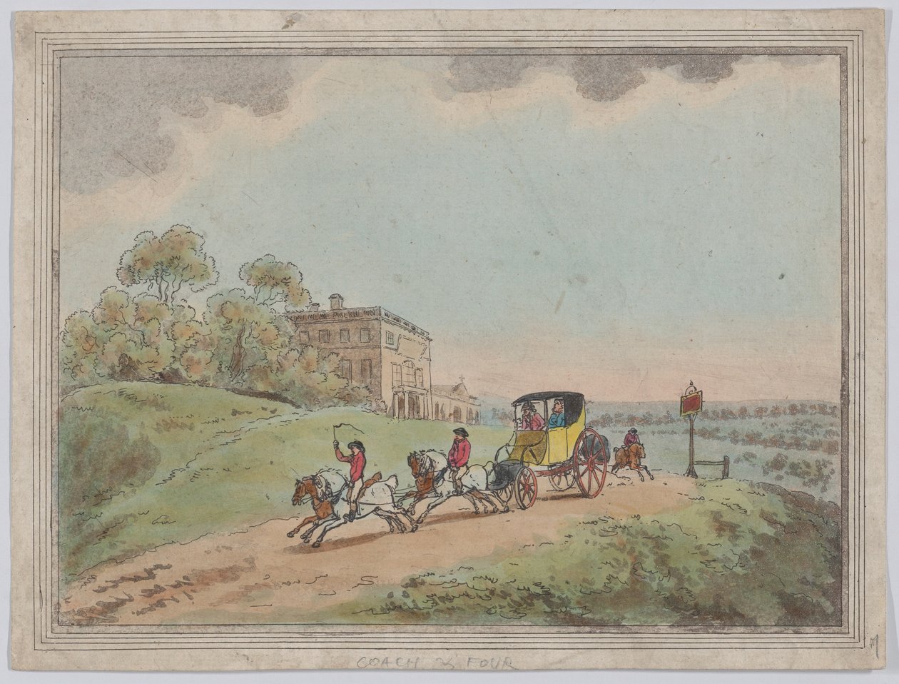 Een koets met vier paarden (uit *Rustic Sketches*) door Thomas Rowlandson