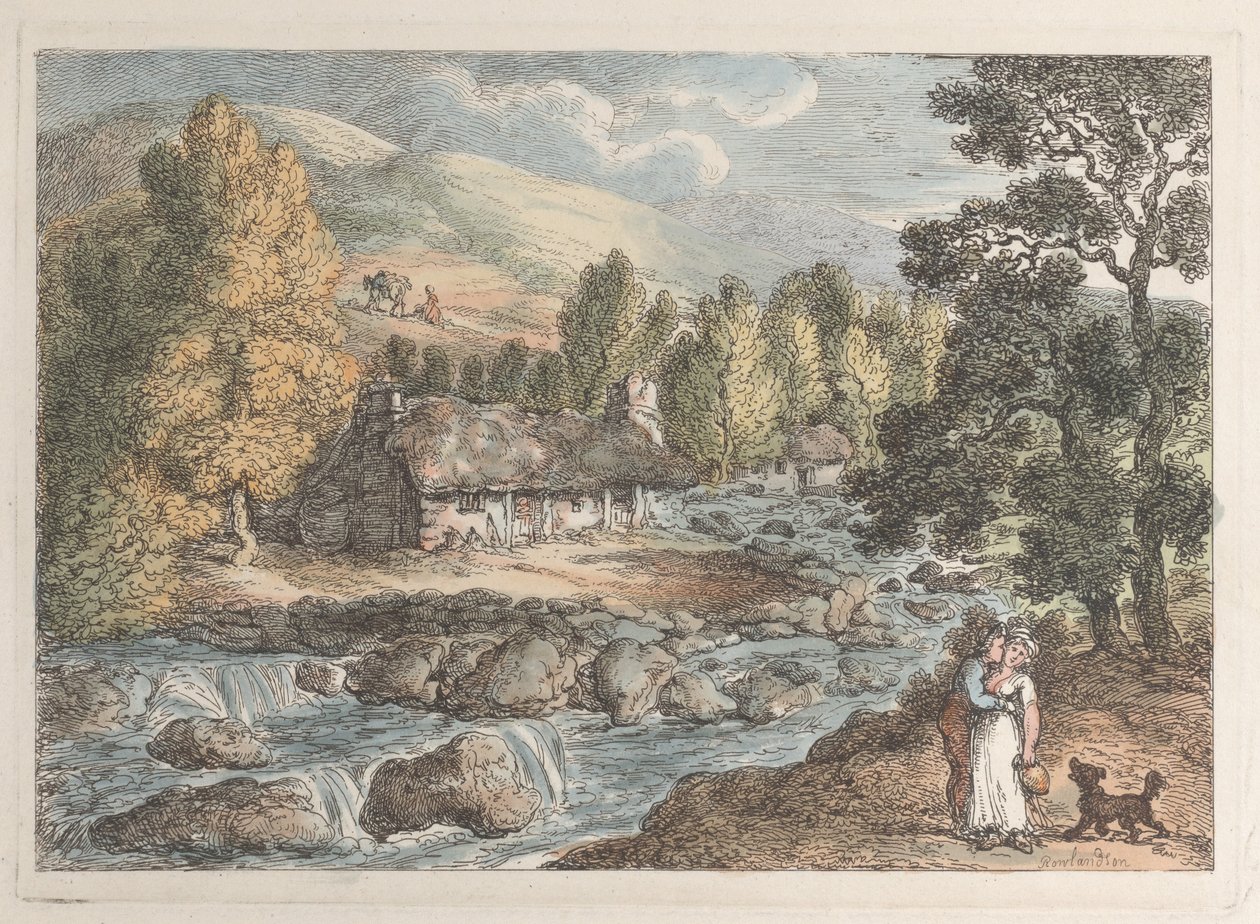 Een waterval in Cornwall door Thomas Rowlandson