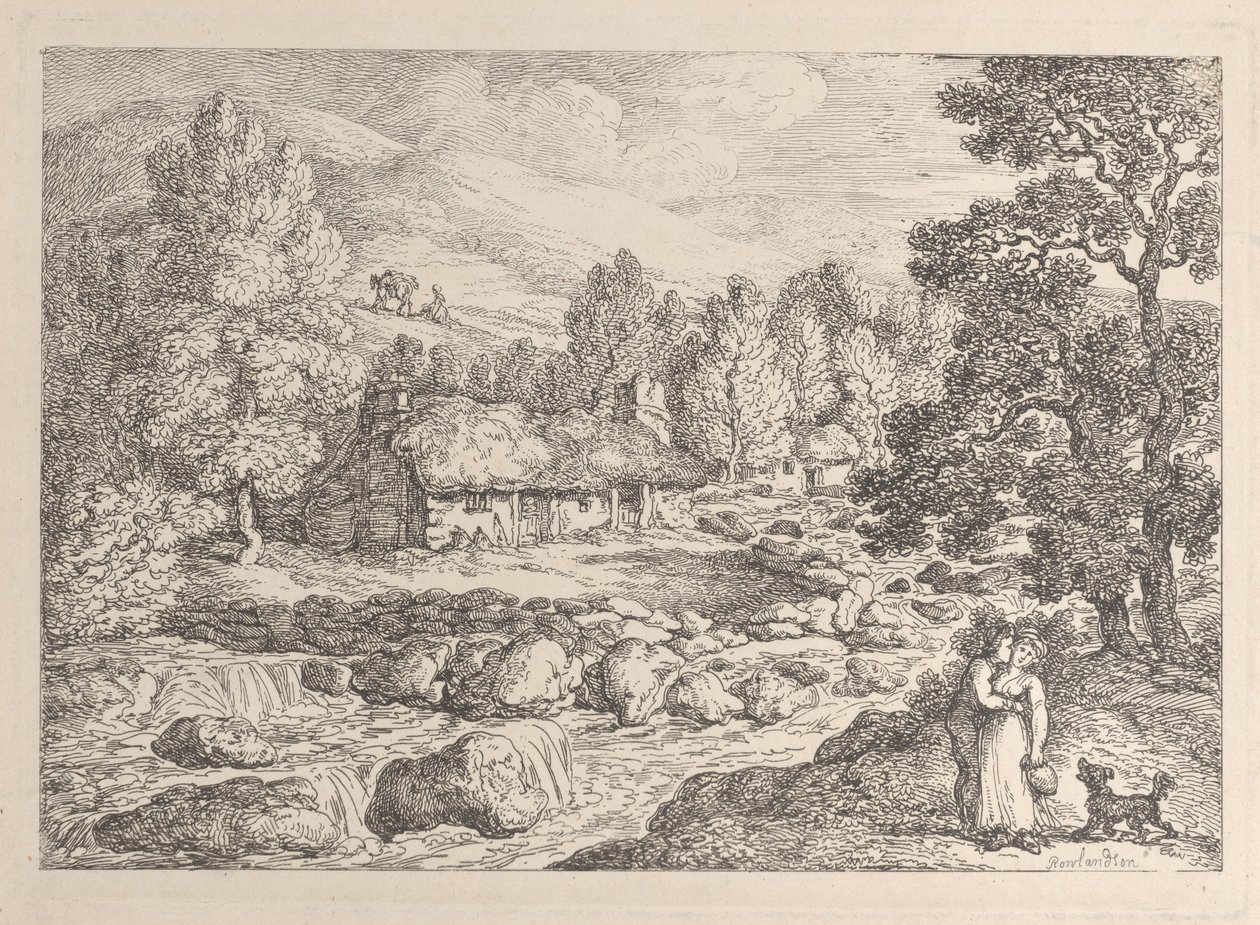 Een waterval in Cornwall, uit „Views in Cornwall“ door Thomas Rowlandson