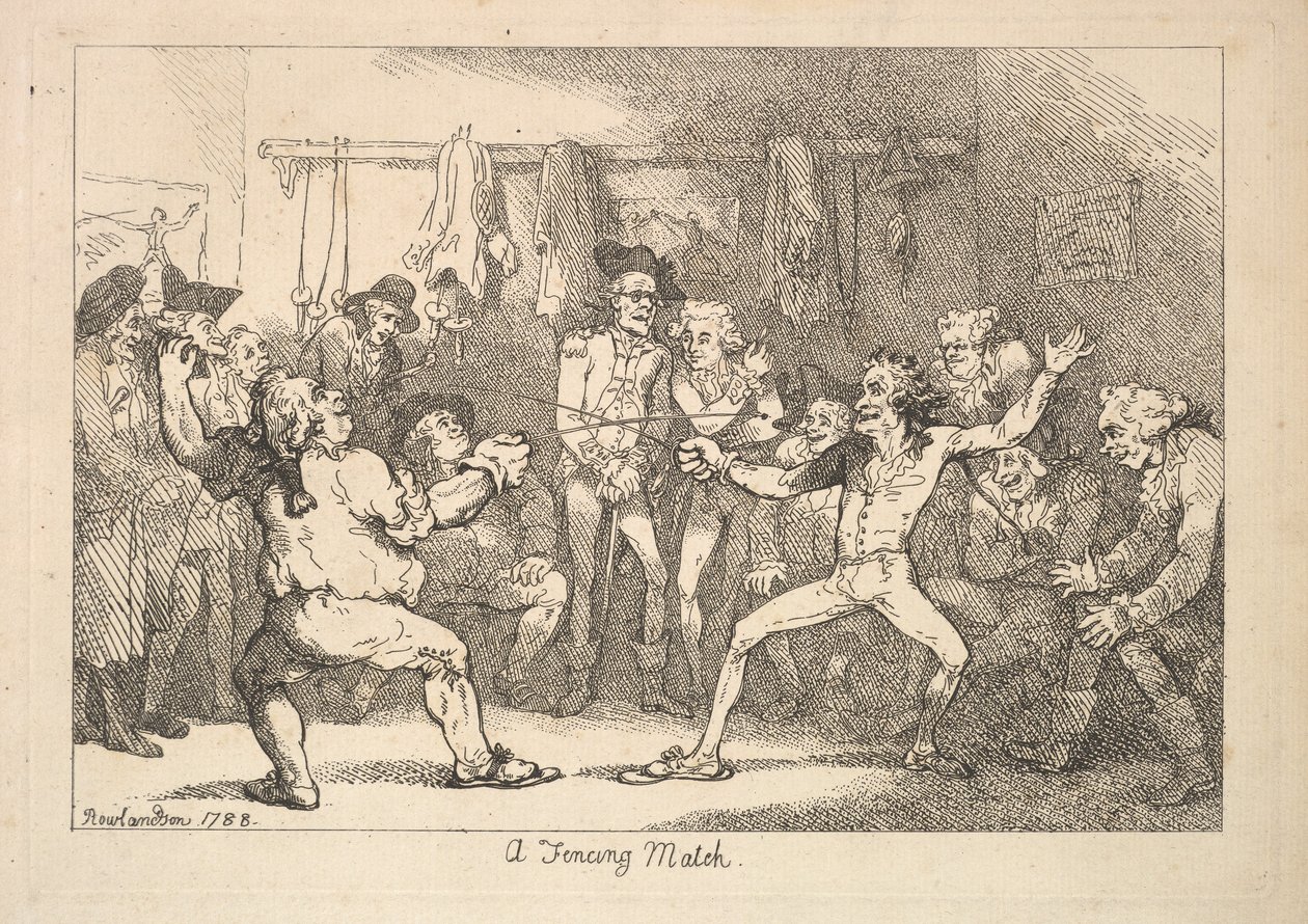Een schermwedstrijd door Thomas Rowlandson