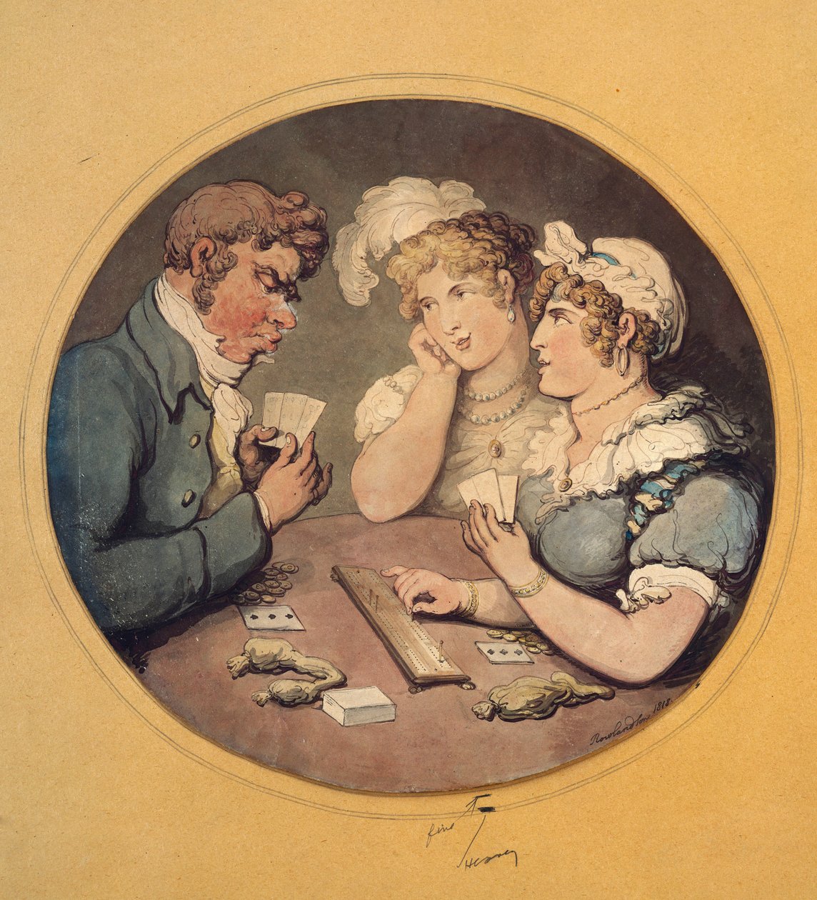 Een spelletje cribbage door Thomas Rowlandson