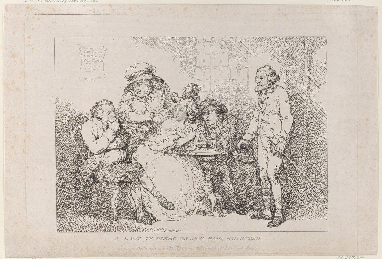 Een dame in het ongewisse, of: borgtocht voor Jood afgewezen door Thomas Rowlandson
