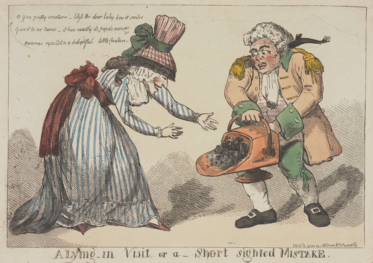Een kraambezoek, of een kortzichtige fout door Thomas Rowlandson