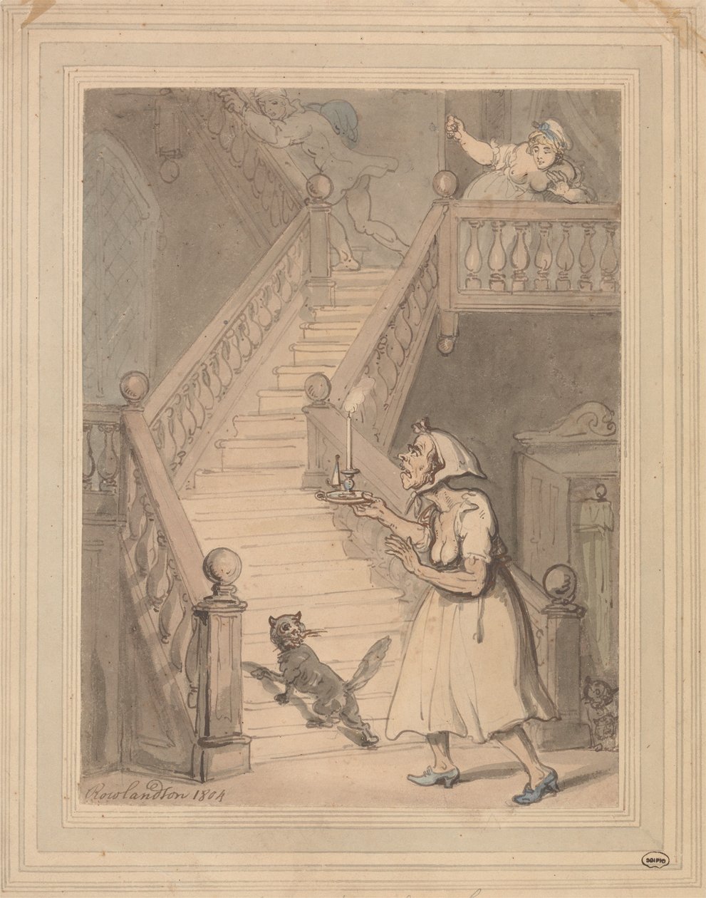 Een ongetrouwde tante die brand ruikt door Thomas Rowlandson