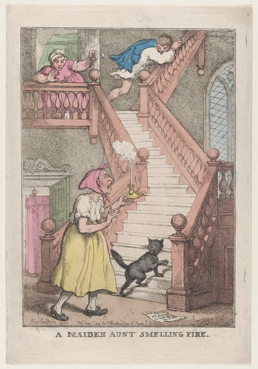 Een Ouder Nichtje Ruikt Brand, 4 mei 1806 door Thomas Rowlandson