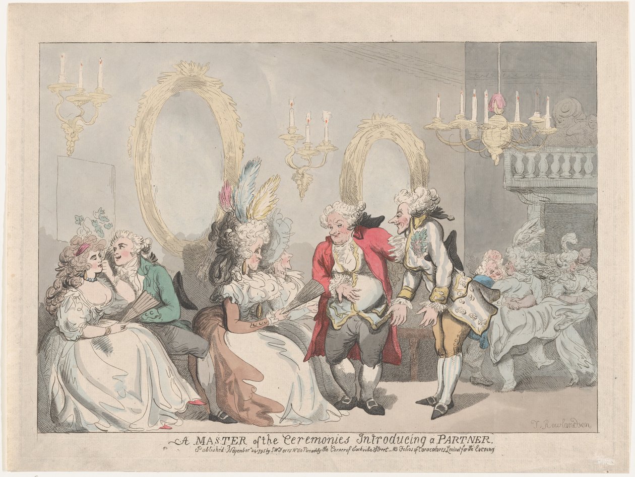 Een ceremoniemeester introduceert een partner, 24 november 1795 door Thomas Rowlandson