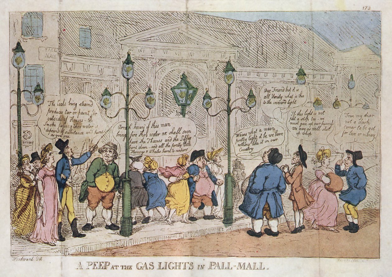 Een blik op de gaslantaarns in Pall Mall Rowlandson 1809 door Thomas Rowlandson