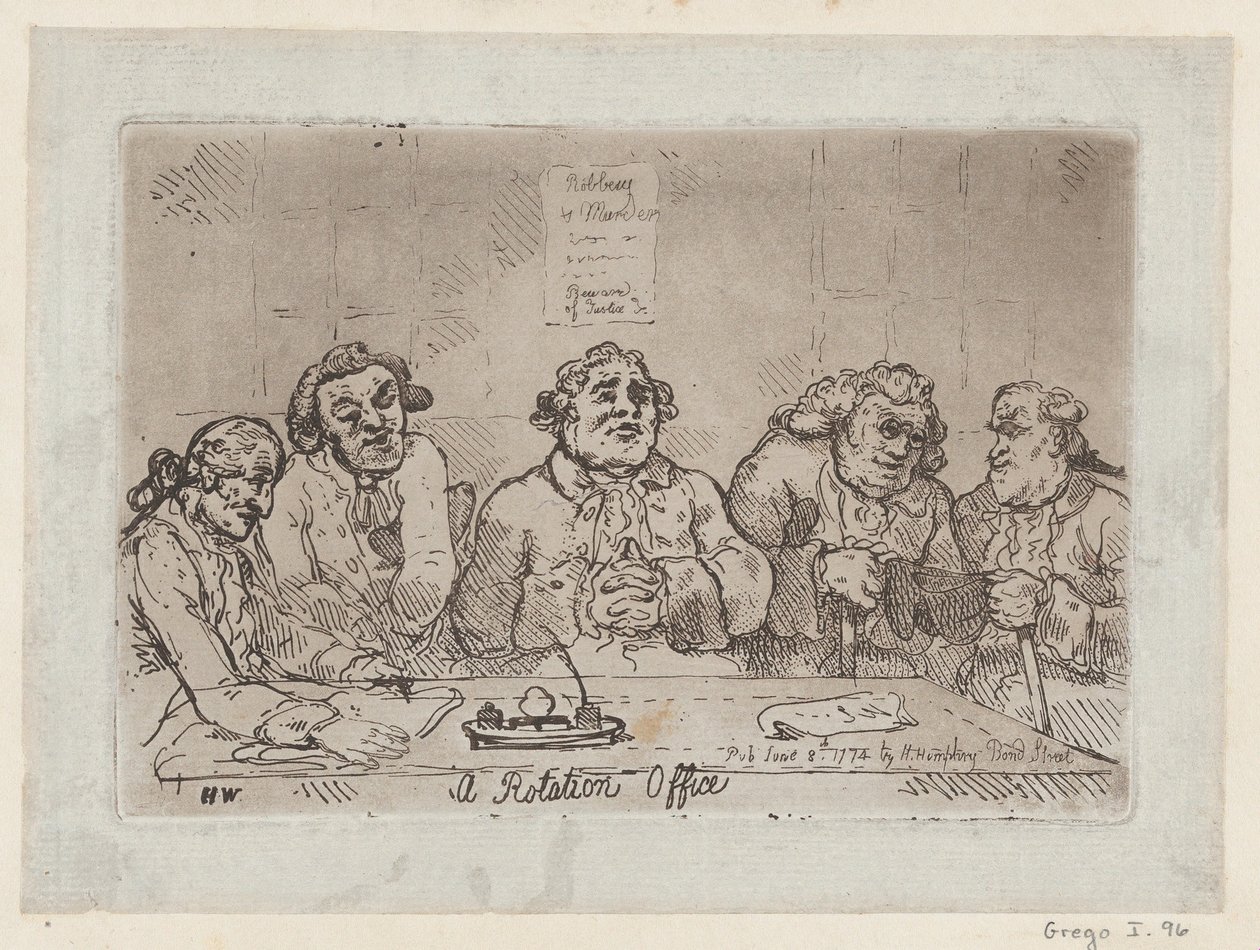 Een rotatiekantoor door Thomas Rowlandson