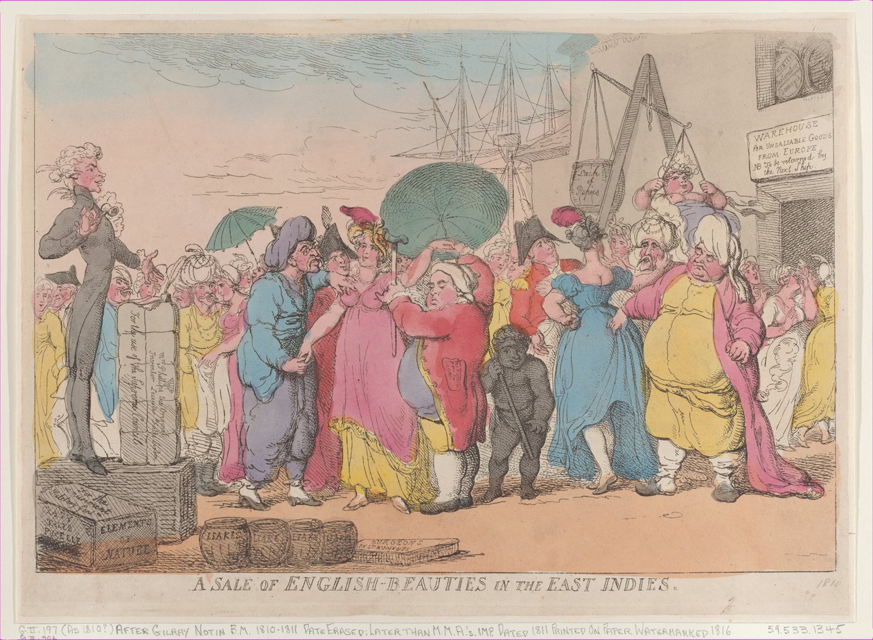 Een Verkoop van Engelse Schoonheden in de Oost-Indië, [10 mei 1811], herdruk door Thomas Rowlandson