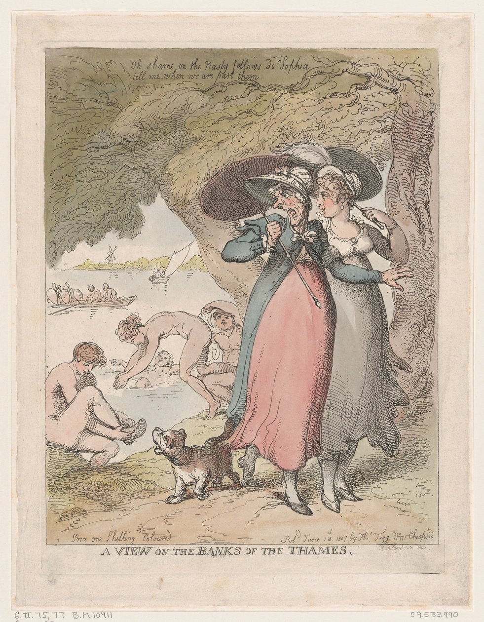 Een uitzicht op de oevers van de Theems, 18 juni 1807 door Thomas Rowlandson
