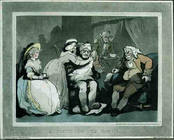 Een bezoek aan de oom, geaquarelleerd door Francis Jukes, uitgegeven door E. Jackson door Thomas Rowlandson