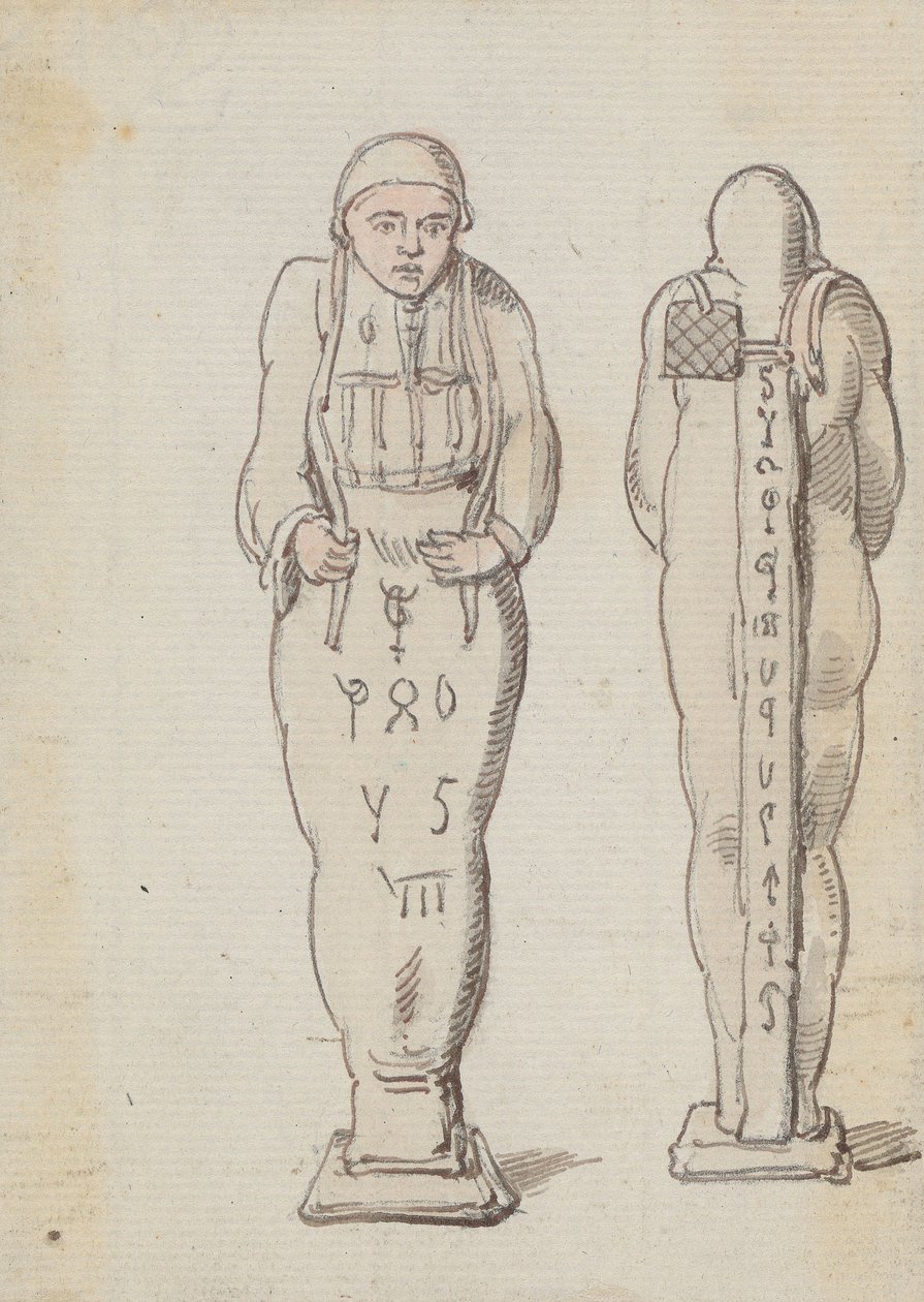 Een mummie, van voren en van achteren gezien door Thomas Rowlandson