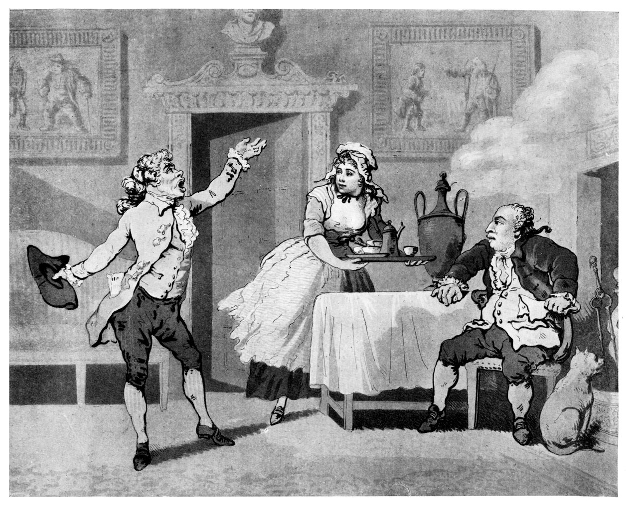 Acteur die voordraagt aan een manager, laat 18e eeuw door Thomas Rowlandson