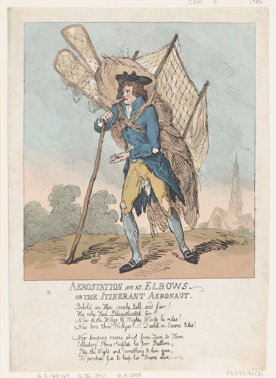 Aerostation uit bij Ellebogen, of De Rondreizende Aeronaut, 5 september 1785 door Thomas Rowlandson