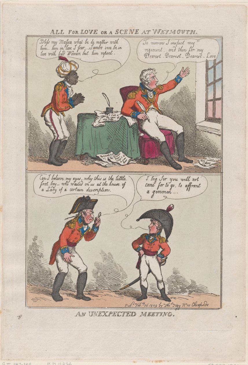Alles voor de Liefde of Een Scène in Weymouth, Een Onverwachte Ontmoeting door Thomas Rowlandson