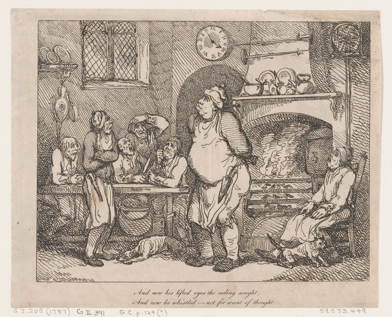 En nu zochten zijn opgetilde ogen het plafond... door Thomas Rowlandson