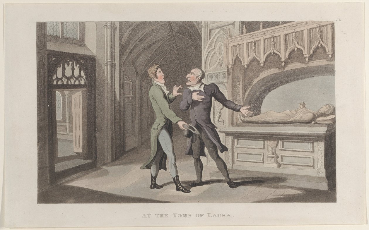 Bij het Graf van Laura, uit Journaal van Sentimentele Reizen in de Zuidelijke Provincies van..., 1817-21 door Thomas Rowlandson