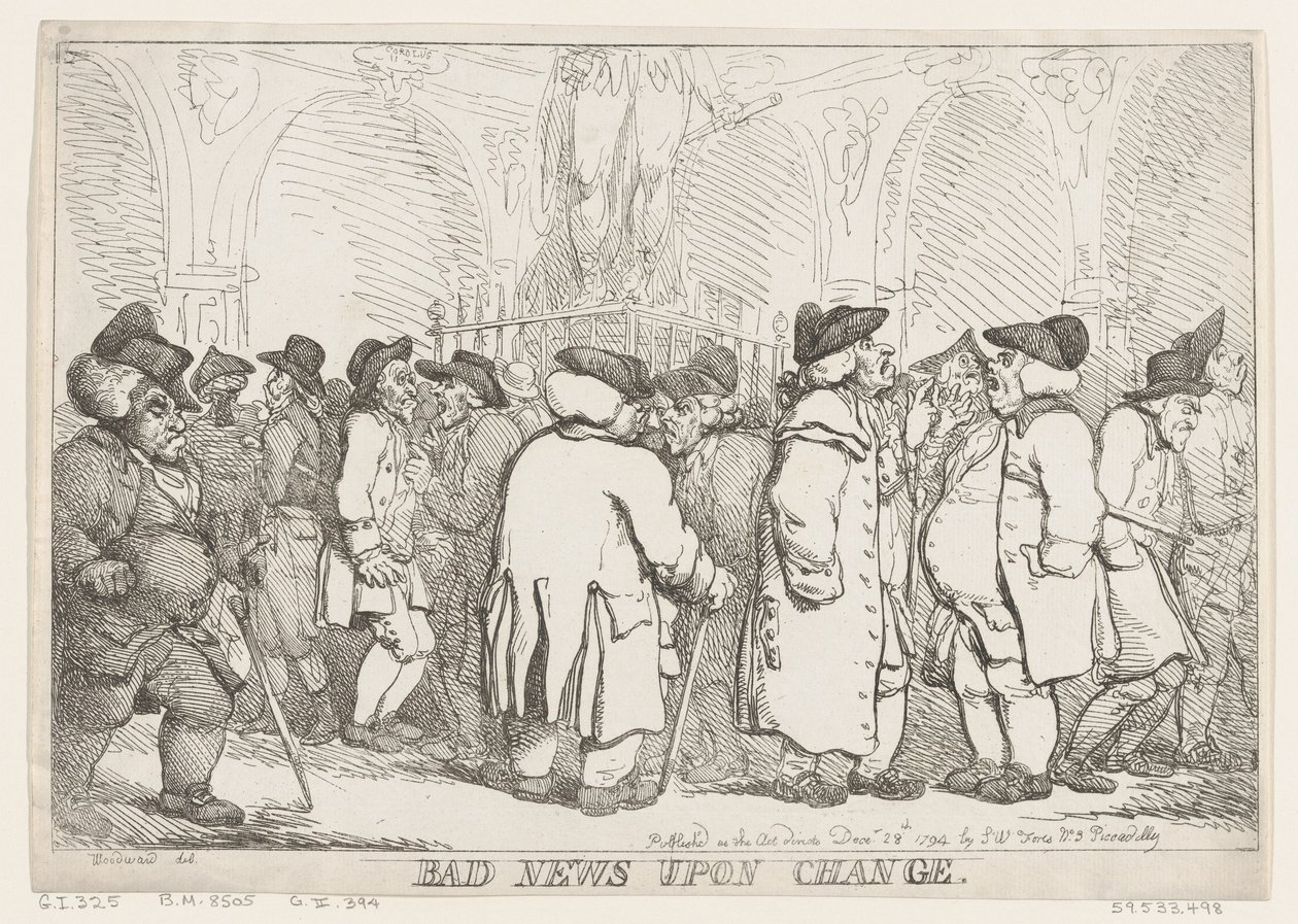Slecht nieuws op de beurs, 28 december 1794 door Thomas Rowlandson