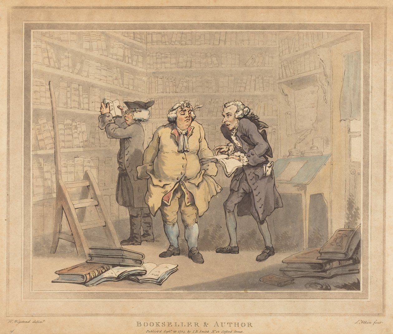 Boekhandelaar en auteur door Thomas Rowlandson