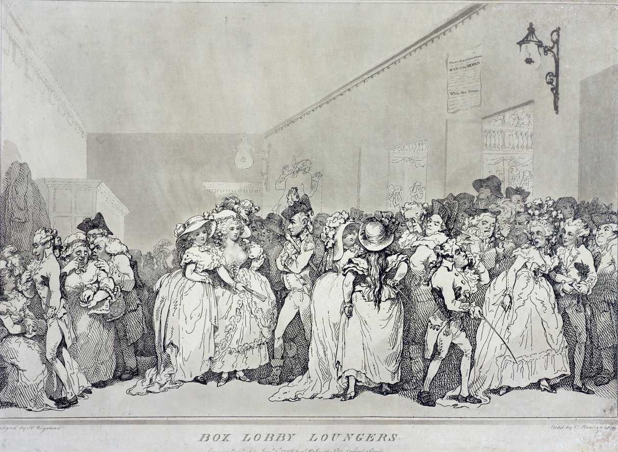 Box Lobby Loungers, geëtst door Rowlandson naar een ontwerp van Henry Wigstead, uitgegeven door John Raphael Smith, 1786 door Thomas Rowlandson