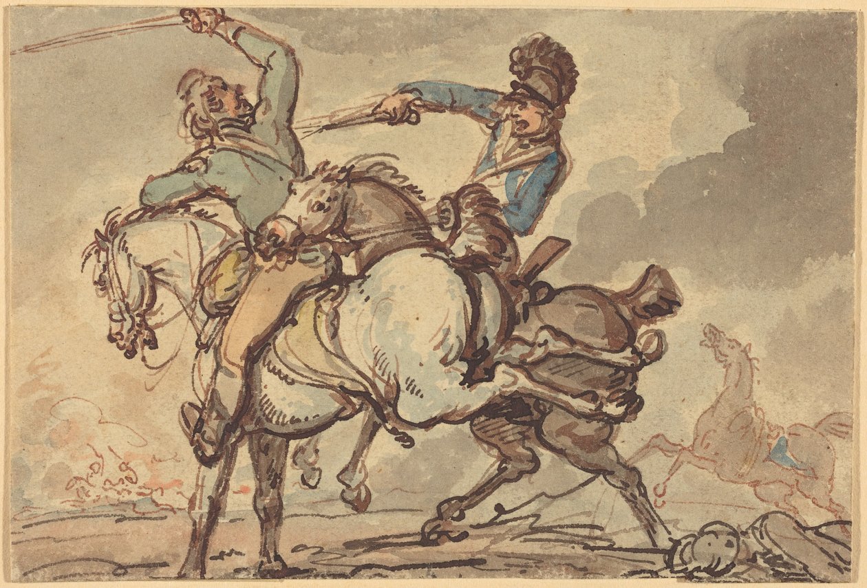Cavalerie-schermutseling door Thomas Rowlandson