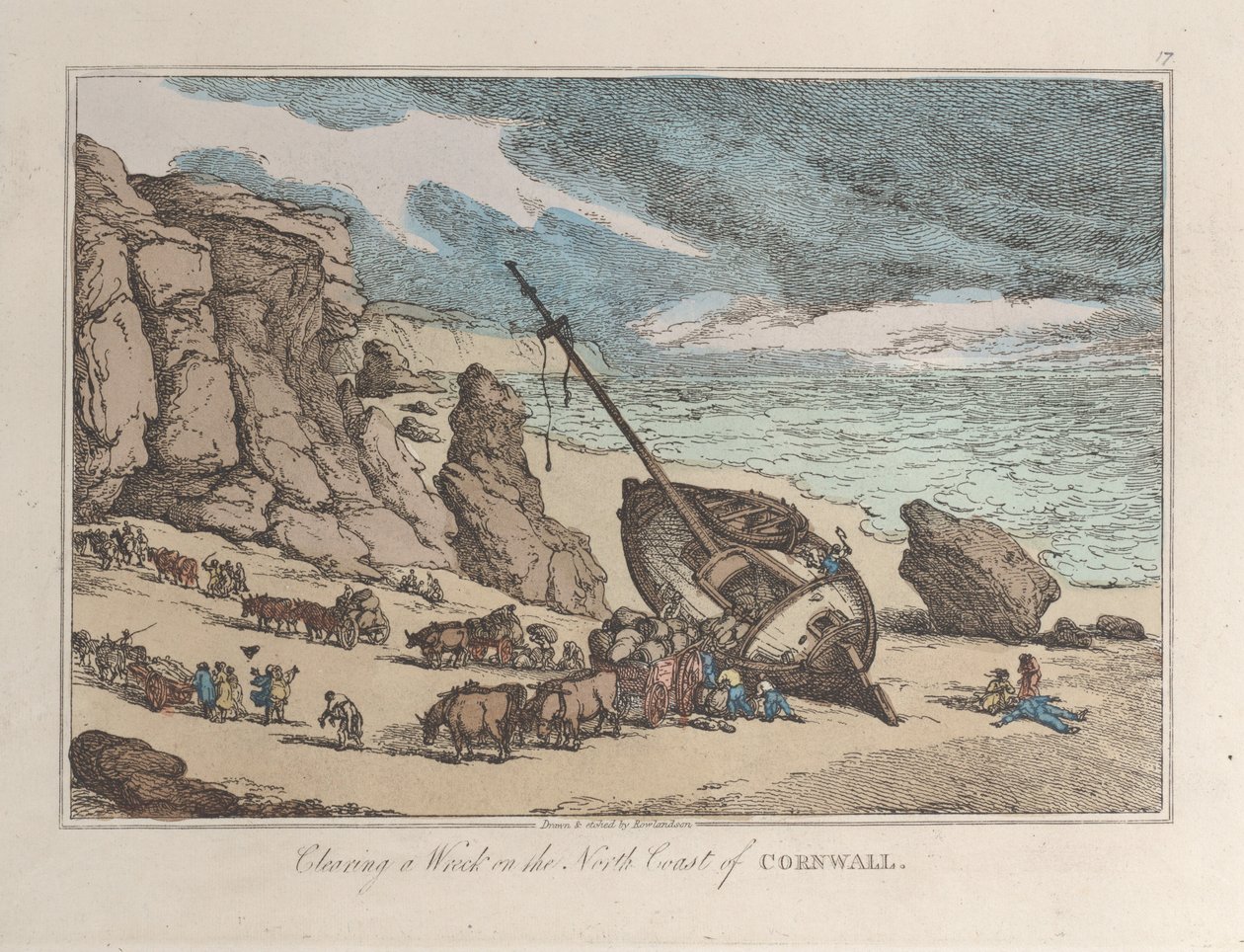 Het opruimen van een wrak aan de noordkust van Cornwall door Thomas Rowlandson
