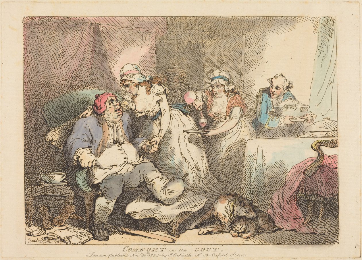 Verlichting bij jicht door Thomas Rowlandson