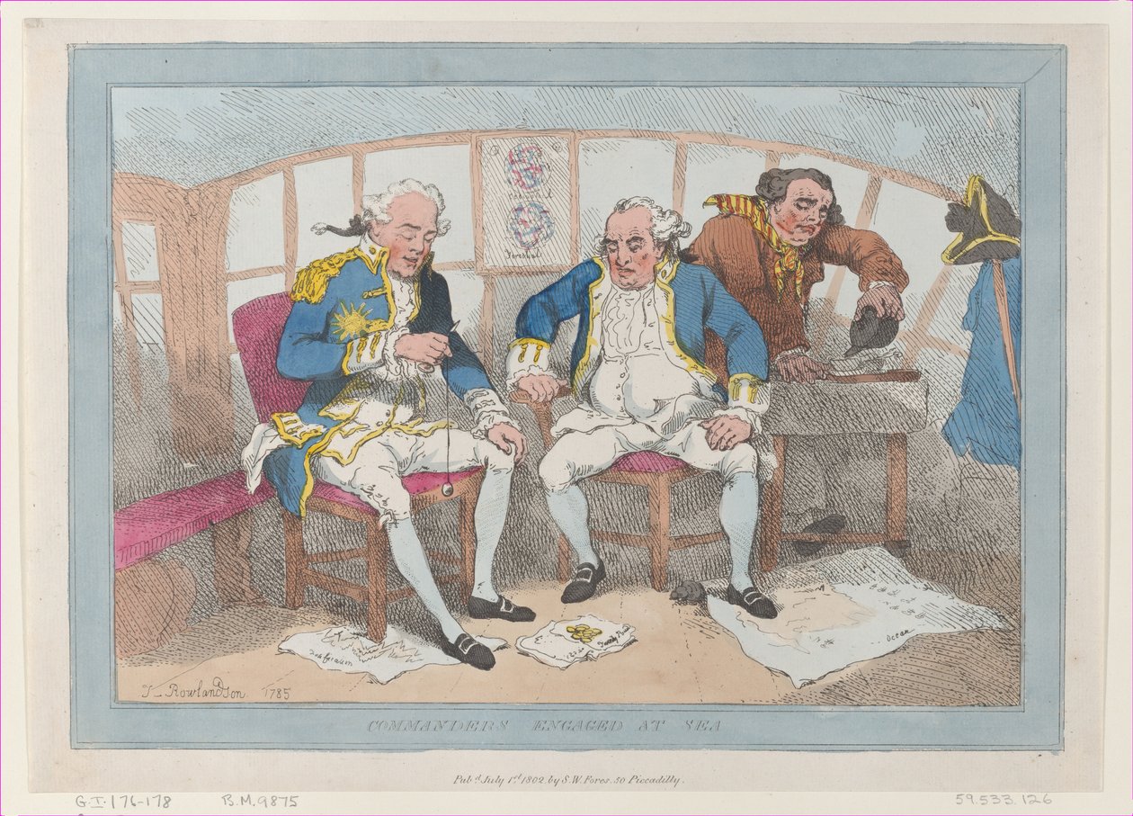 Commandanten in gevecht op zee door Thomas Rowlandson