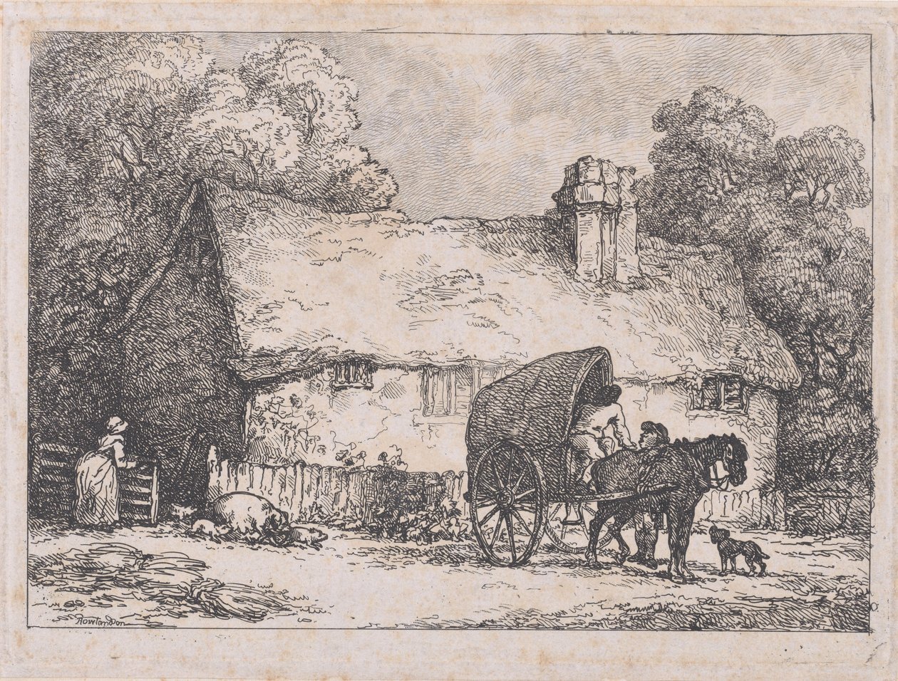 Boerderijtje met kar en varkens door Thomas Rowlandson