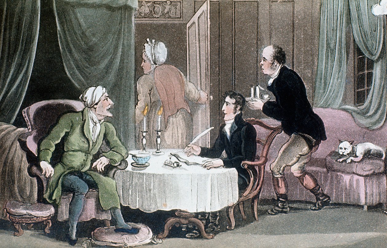 Dokter Syntax maakt zijn testament, ca. 1816 door Thomas Rowlandson