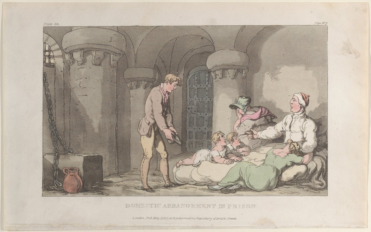 Huiselijke Regelingen in de Gevangenis, uit The Vicar of Wakefield, 1 mei 1817 door Thomas Rowlandson