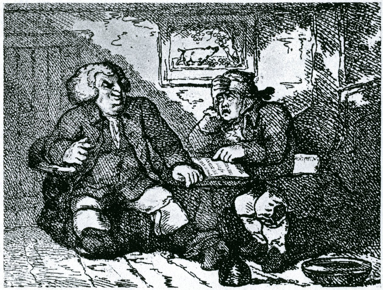 Dr. Johnson en James Boswell herstellen van een kater na een nacht in de stad door Thomas Rowlandson