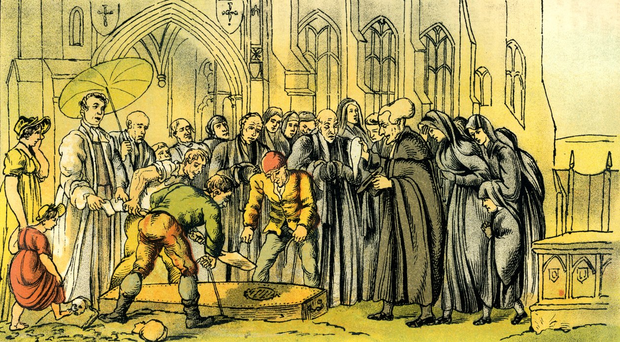 Dr. Syntax bij de begrafenis van zijn vrouw door Thomas Rowlandson