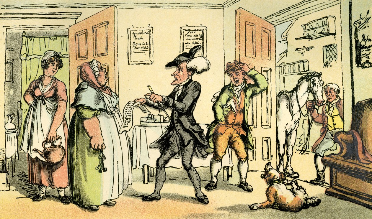 Dr. Syntax betwist zijn rekening met de waardin door Thomas Rowlandson