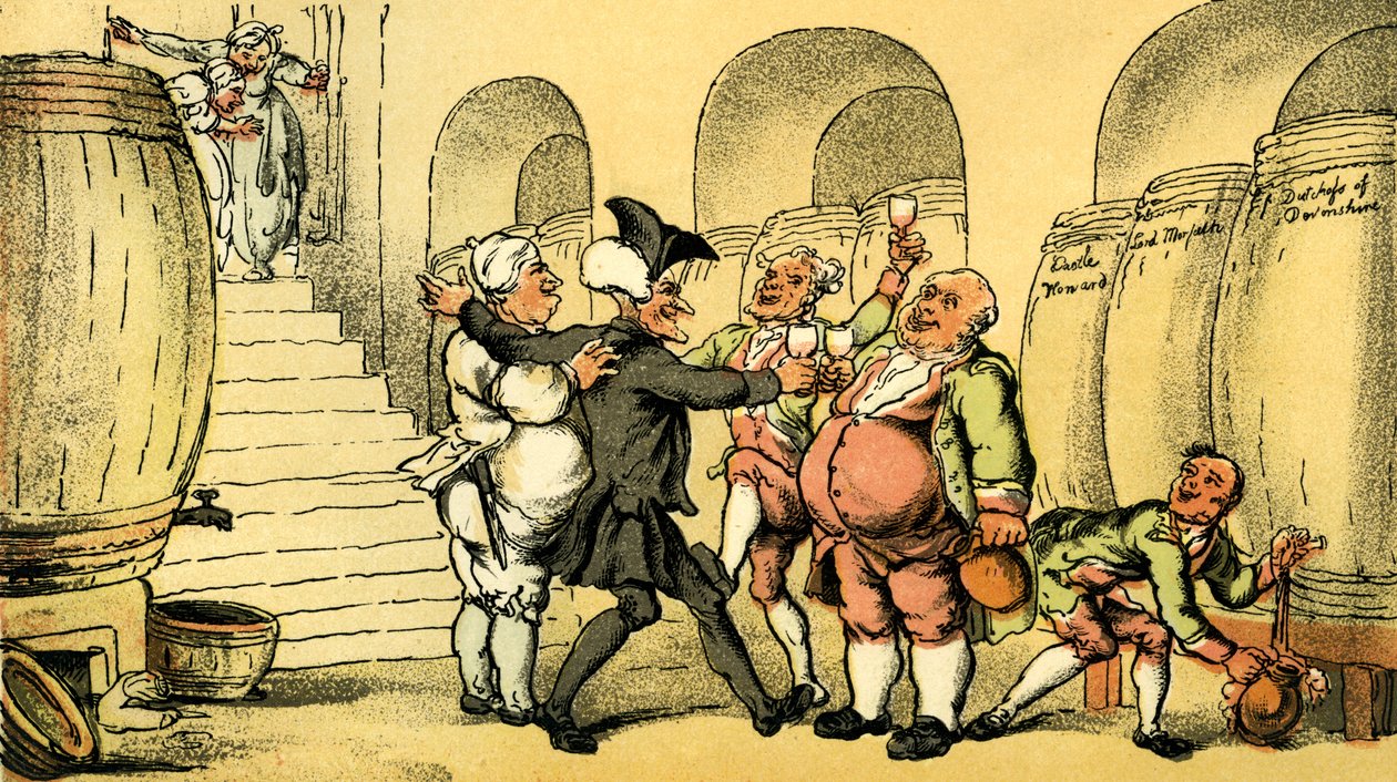 Dr. Syntax maakt zich meester van de kelder door Thomas Rowlandson